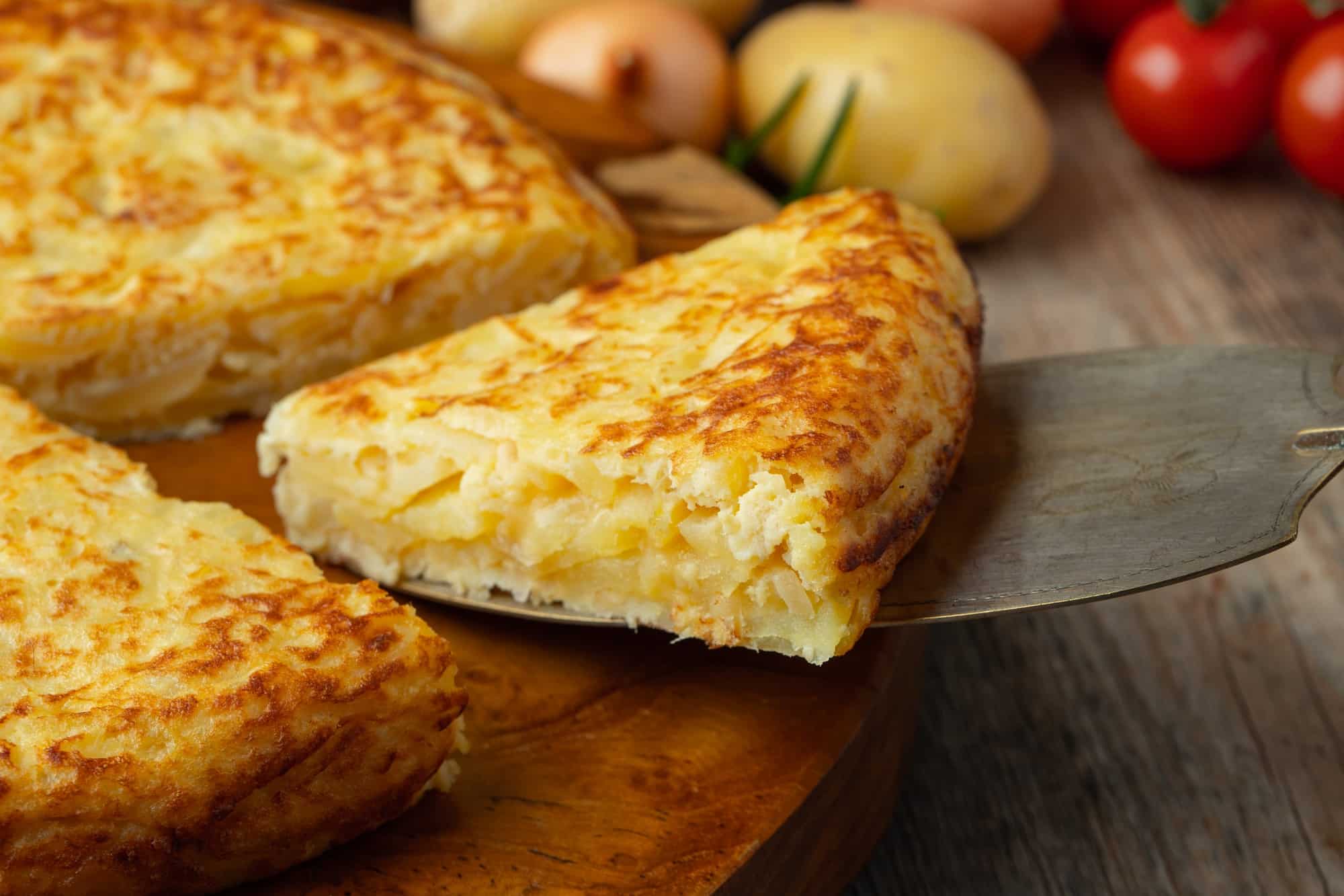 Spanish omelette with potatoes and onion, typical Spanish cuisine. Tortilla espanola.